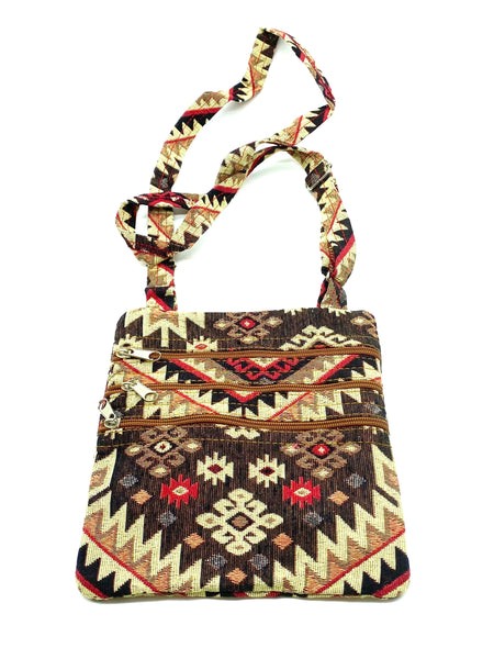 Turkish Kilim Small 3 Zipper CrossBody Bag  U-1945