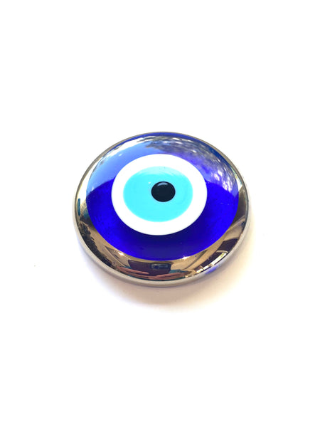 Blue Glass Silver Trim  Evil Eye Without Hole #5417