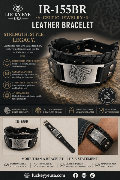 Celtic Jewelry Leather Bracelet #IR-155BR