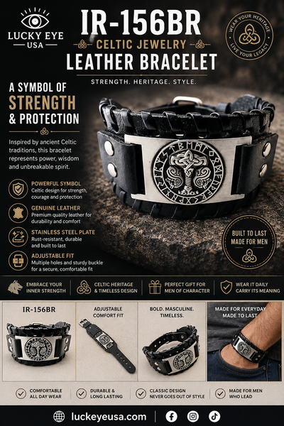 Celtic Jewelry Leather Bracelet #IR-156BR