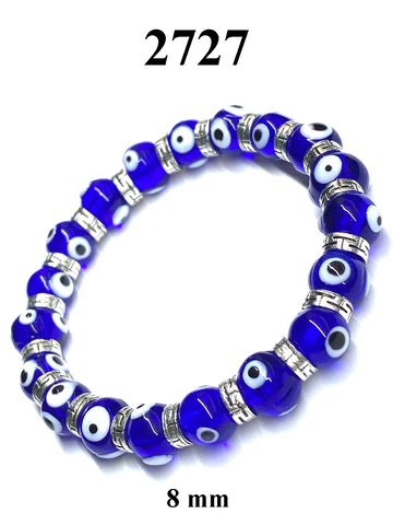 8 mm Blue Glass Evil Eye Greek Key Bracelet #2727