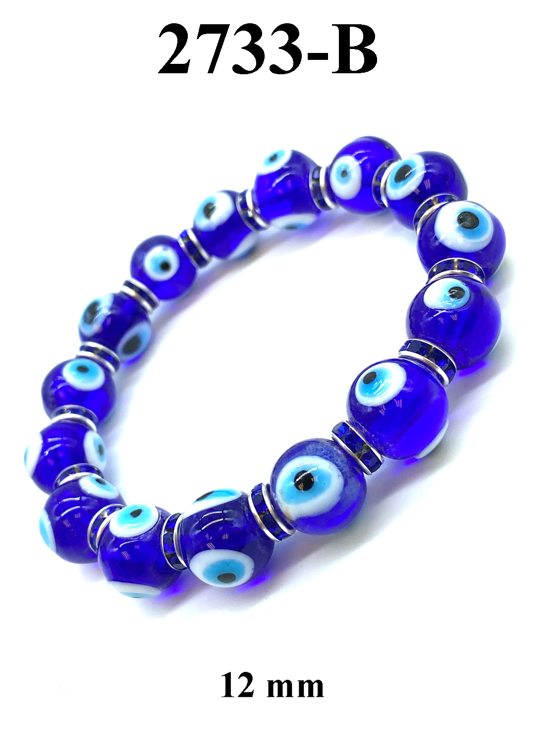 12 mm Glass Evil Eye bracelet with crystal spacers #2733-B