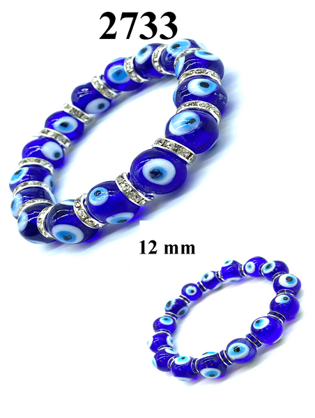 12 mm Glass Evil Eye bracelet with crystal spacers #2733