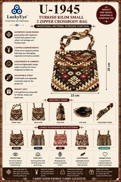 Turkish Kilim Small 3 Zipper CrossBody Bag  U-1945