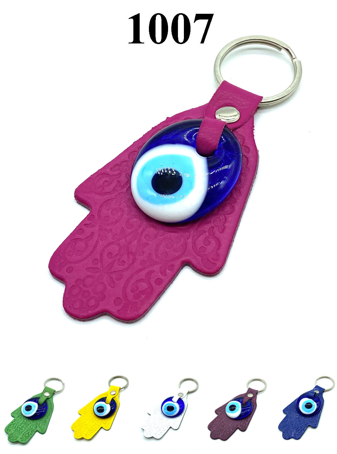 Evil Eye Leather  Hamsa Keychain #1007