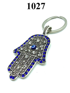 Blue Crystal Evil Eye Hamsa Hand Key chain #1027