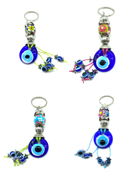 Evil Eye  Fimo bead flower design with glass eye and dangling eyes key chain #1306