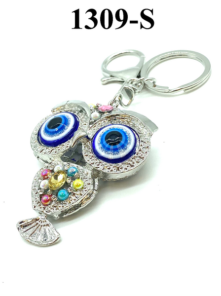 Evil Eye Owl Gold and Silver Key Chain with Dangle Tail #1309
