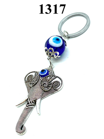 Evil Eye glass eye and elephant head a keychain # 1317