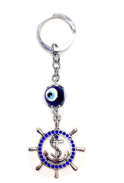 Lucky Evil Eye Keychain with Ships Wheel and Anchor Medallion #1327