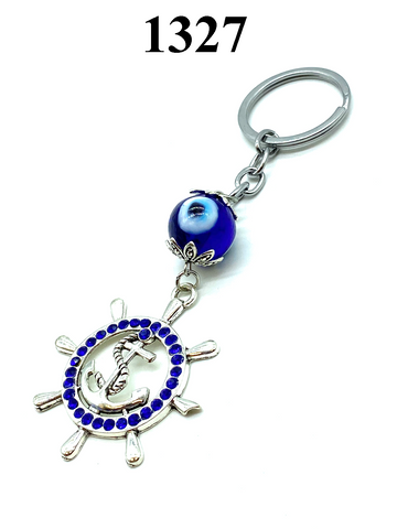 Lucky Evil Eye Keychain with Ships Wheel and Anchor Medallion #1327