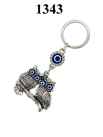 LuckyEye Twin Owls Sitting on a Branch KeyChain  #1343