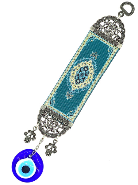 Small Turkish Carpet With Blue Glass Evil Eye Talisman Home Decor #5324