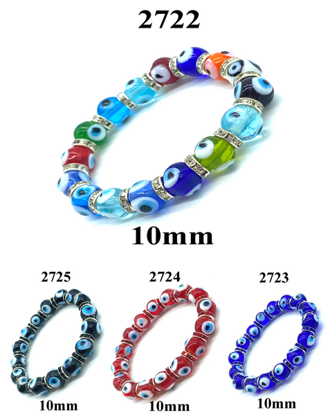 10mm Glass Evil Eye bracelet #2722-2725