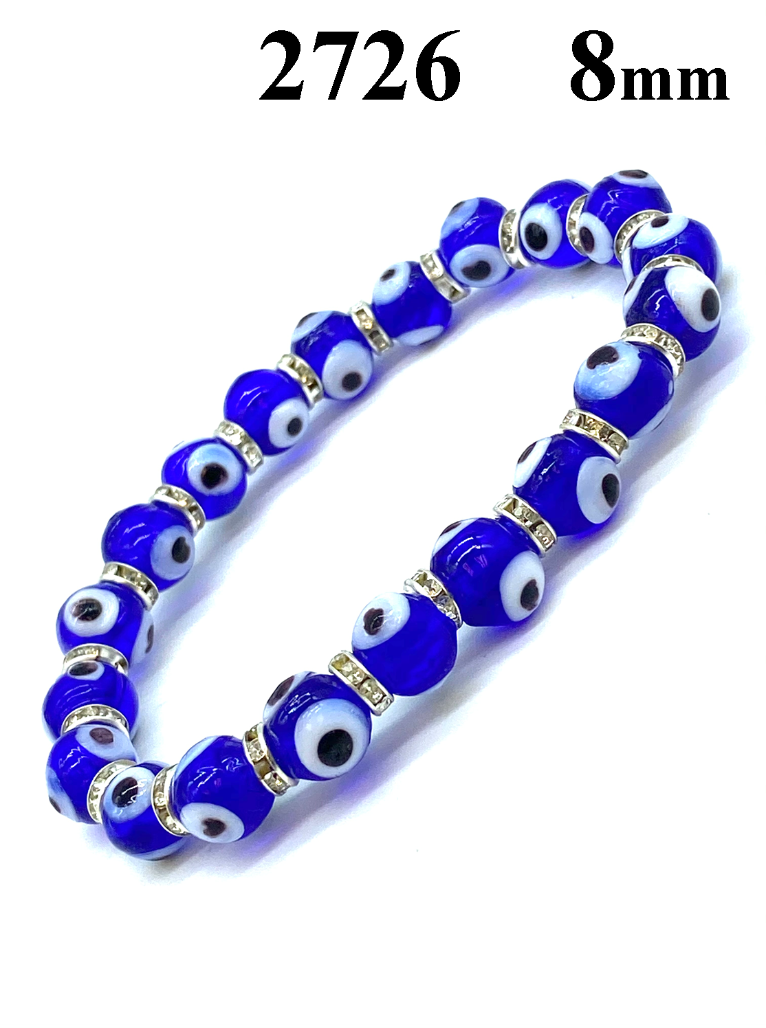 8mm Blue Glass Evil Eye bracelet #2726