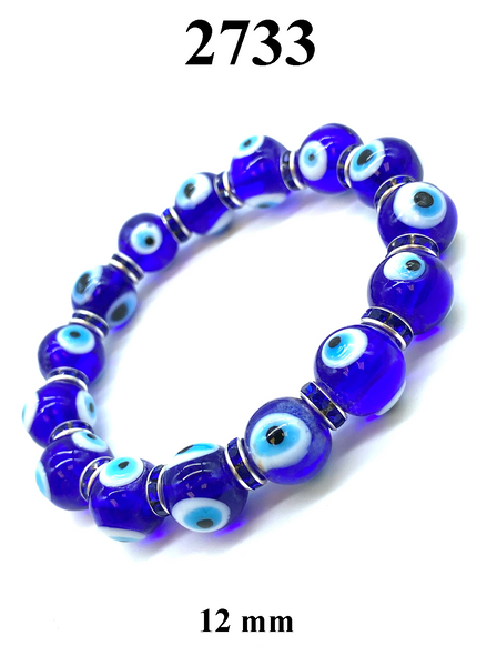 12 mm Glass Evil Eye bracelet with crystal spacers #2733