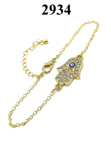 Gold Hamsa Bracelet with Evil Eye Charm #2934