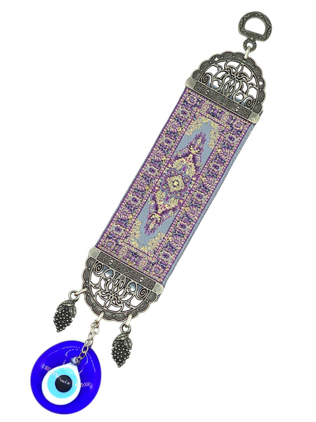 Small Turkish Carpet With Blue Glass Evil Eye Talisman Home Decor #5324