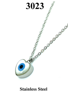 Evil Eye Stainles steel Hearts Mother of pearl Necklace #3023