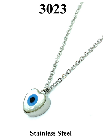 Evil Eye Stainles steel Hearts Mother of pearl Necklace #3023