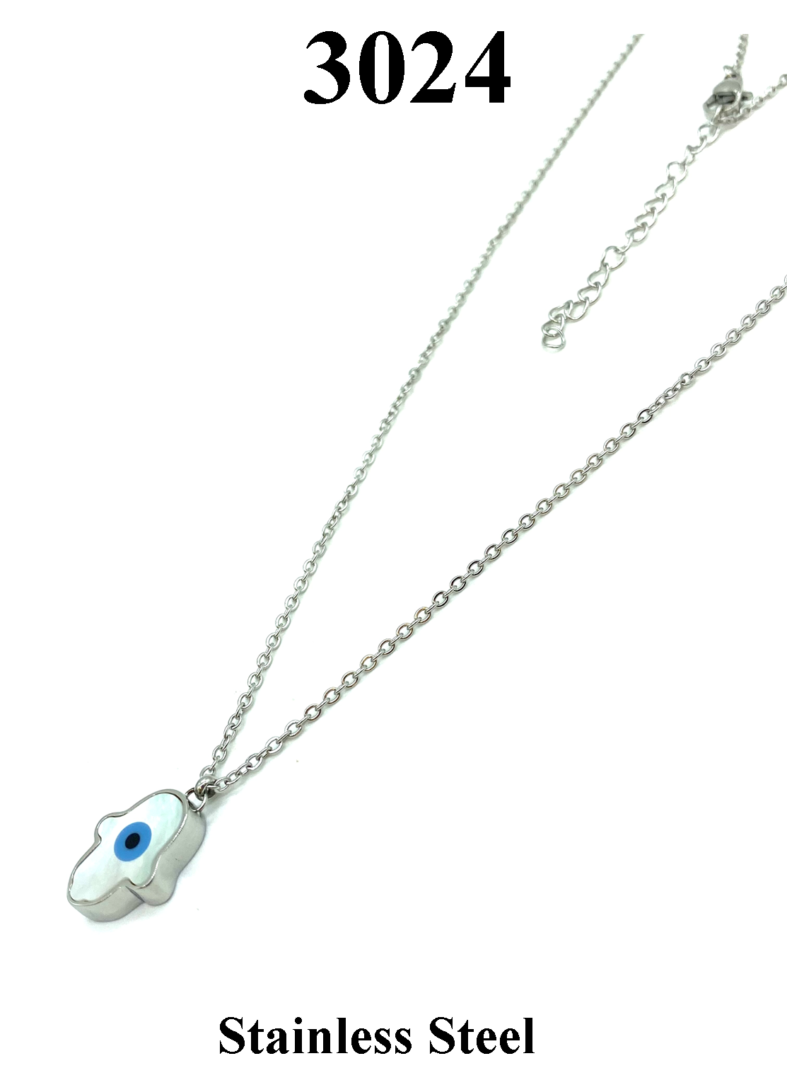 Evil Eye Stainles steel Hamsa Mother of pearl Necklace #3024