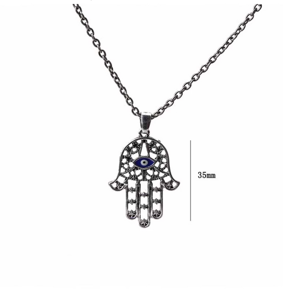 Silver Hamsa Necklace with Evil Eye #3032
