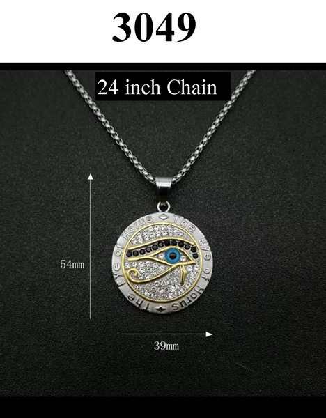 Stainless Steel Crystal Medallion  Evil Eye Necklace #3049