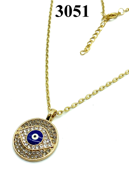 Crystal Medallion  Evil Eye Necklace #3051