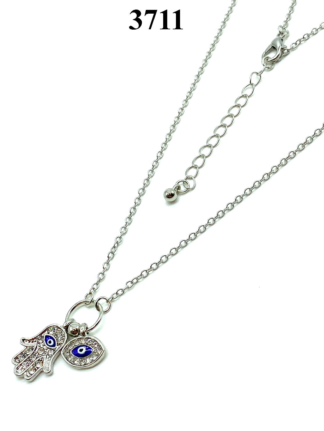 Silver Hamsa Hand & Evil Eye Necklace #3711