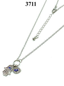 Silver Hamsa Hand & Evil Eye Necklace #3711
