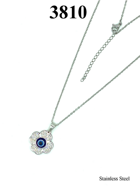 Crystal Four Leaf clover Evil Eye Necklace #3810