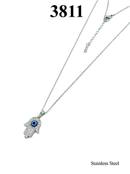 Crystal Hamsa  Evil Eye Necklace #3811