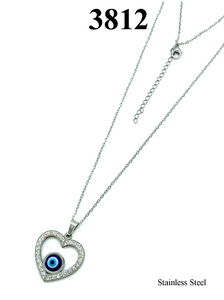 Crystal Heart  Evil Eye Necklace #3812