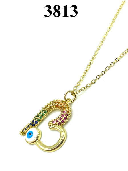 Colorful Crystal  Heart Evil Eye Necklace #3813