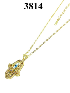 Colorful Crystal Hamsa Hand Mother of Pearl Evil Eye Necklace #3814