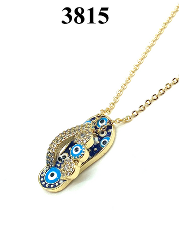 Flip Flop with Crystal Bow Evil Eye Necklace #3815