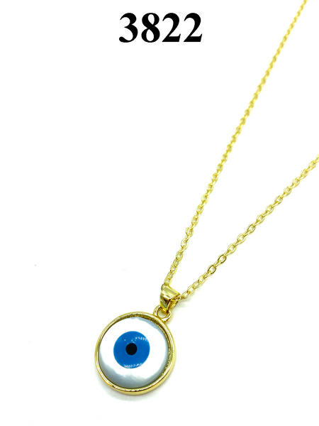 Evil Eye Stainles steel Gold Plate Mother of pearl Necklace #3822