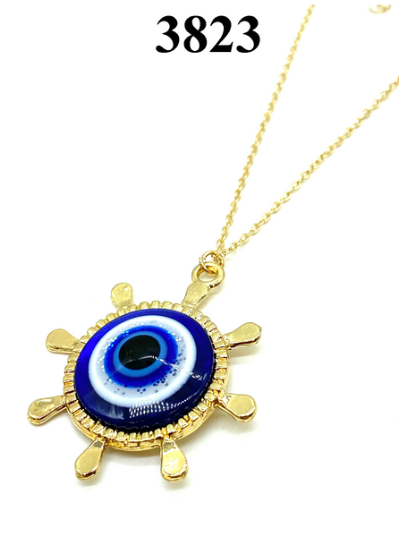 Ships Wheel  Evil Eye Necklac #3823