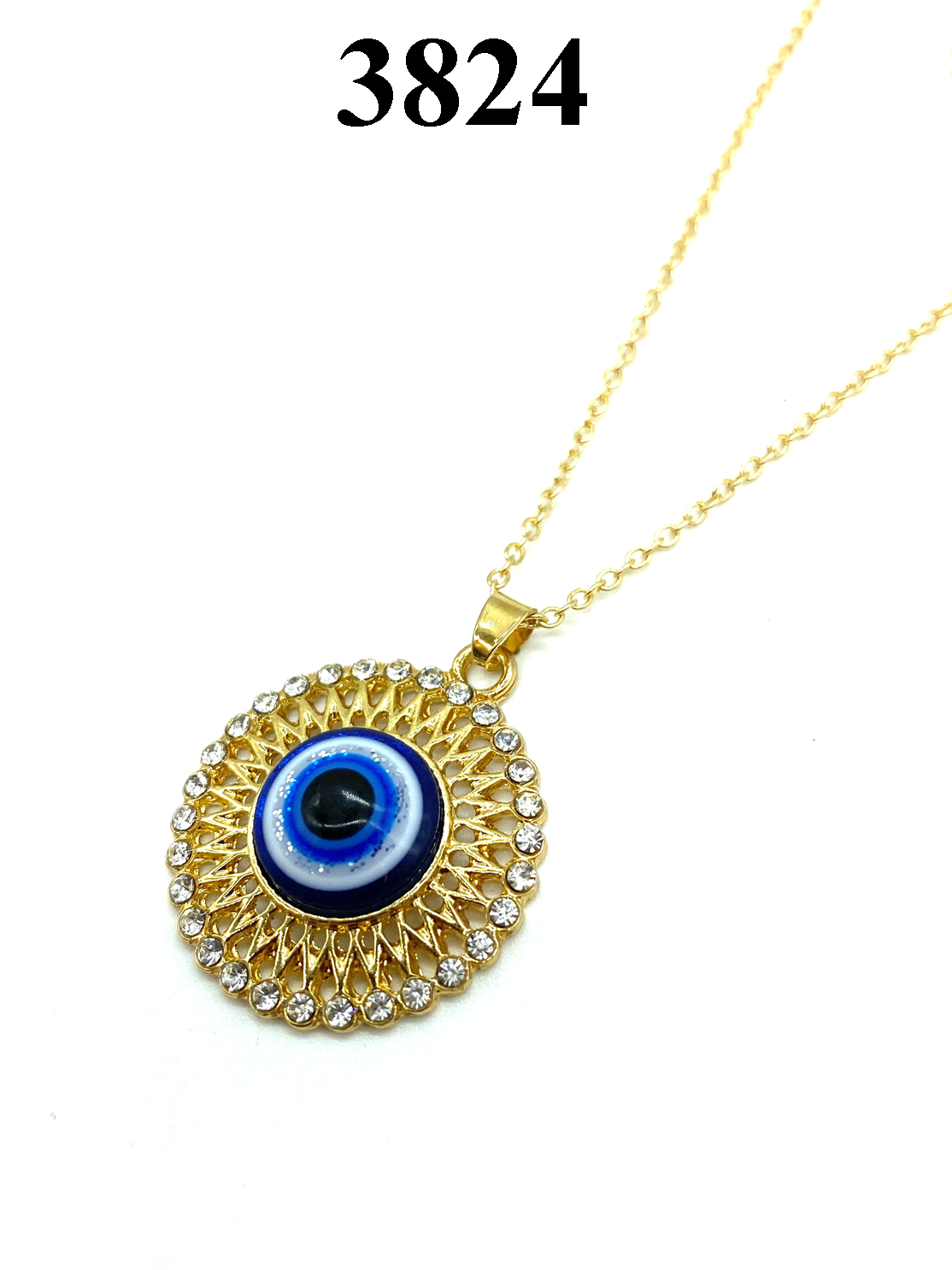 Crystal Medallion  Evil Eye Necklace #3824