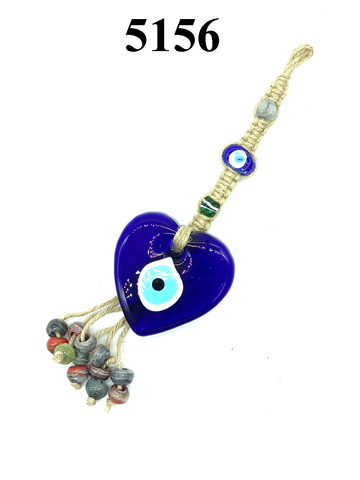 Evil Eye Glass Heart Macrame Wall Decor #5156
