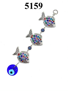 3 Colorful Fish with Glass Evil Eye Wall Decor #5159