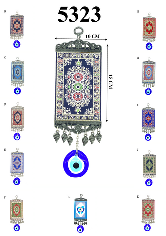 Turkish Carpet With Blue Glass Evil Eye Talisman Home Decor #5323