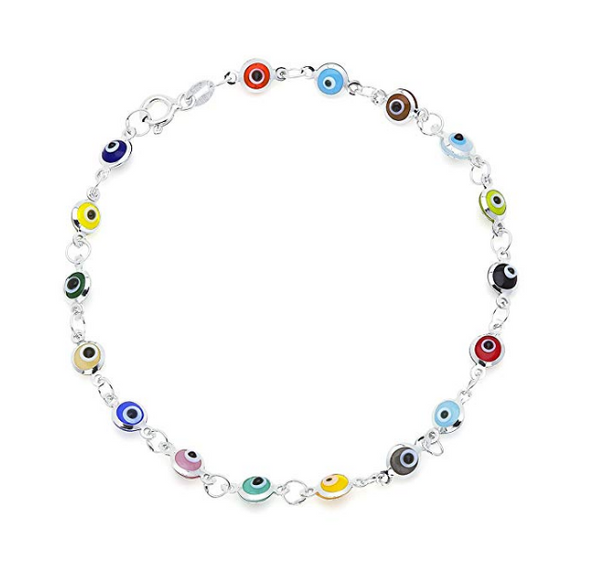 925 Sterling Silver  Mini  Evil Eye Charm Bracelet #9051