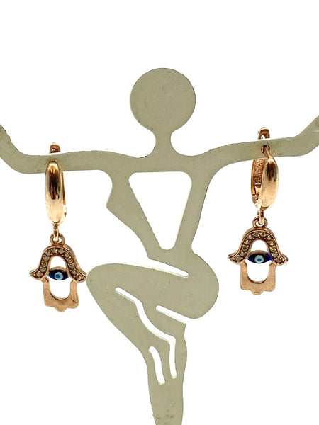 925 Sterling Silver Evil Eye Hamsa Earring #8014