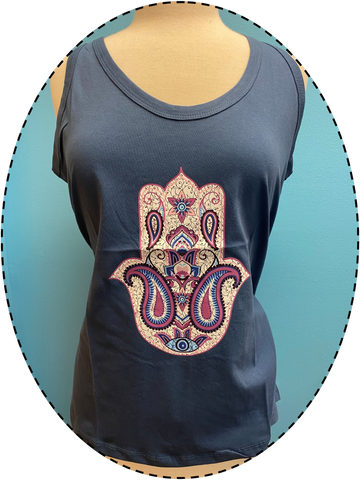 Lucky Eye Hamsa Navy Blue Tank Top #8521