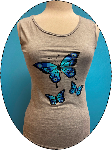 Lucky Eye Grey butterfly tank top  #8546