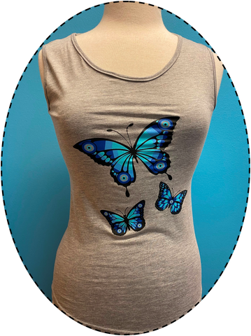 Lucky Eye Grey butterfly tank top  #8546