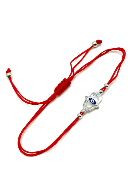 925 Sterling Silver Hamsa Red String Bracelet #90091