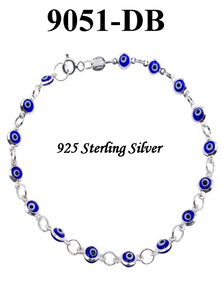 925 Sterling Silver  Mini  Evil Eye Charm Bracelet #9051