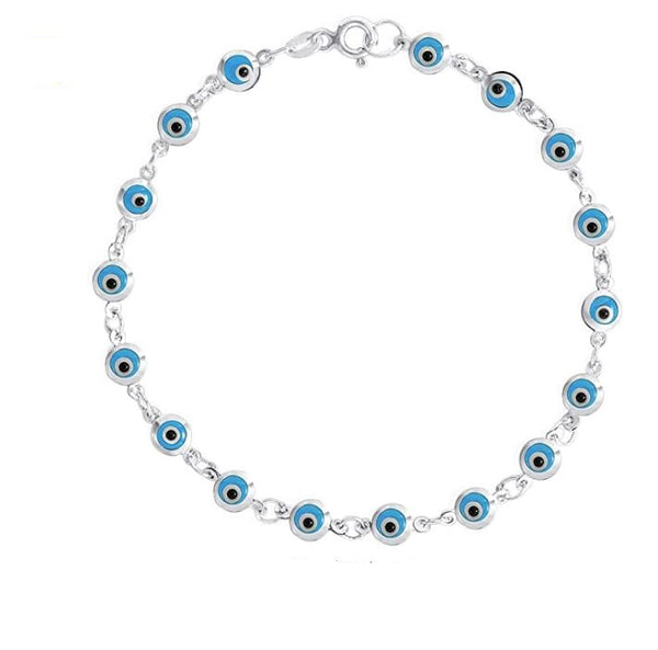 925 Sterling Silver  Mini  Evil Eye Charm Bracelet #9051